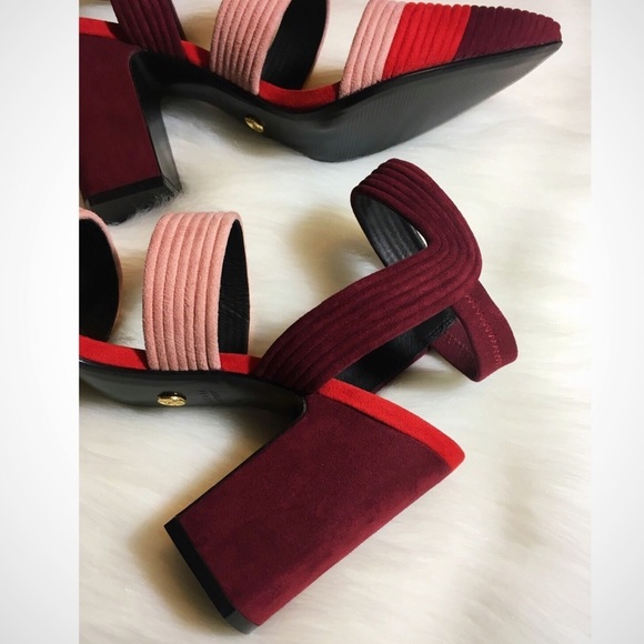 NWT Colorblock Heels Block Leather Pumps Pointed Toe Modern Striped Summer - Picture 7 of 7